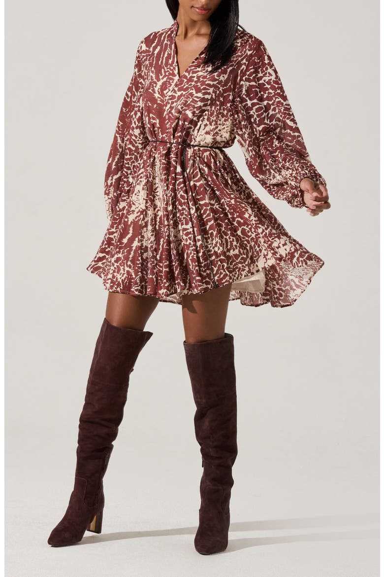 Marisela Long Sleeve Minidress, Alternate, color, RUST PRINT