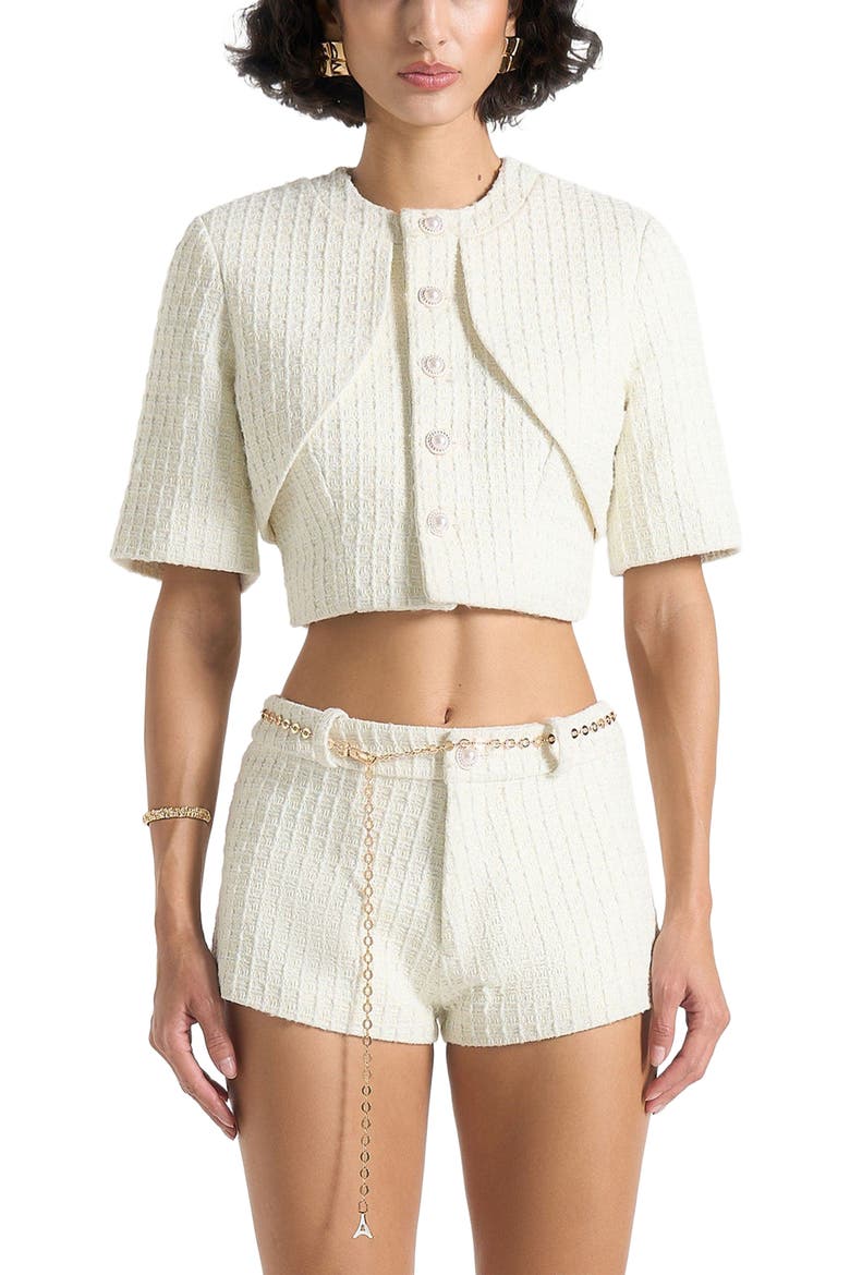 Alba Tweed Mock Neck Curve Detailing Top, Alternate, color, Cream