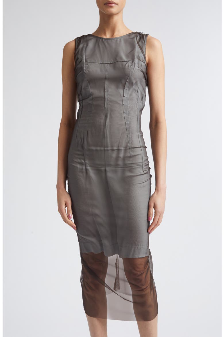 Sheer Midi Dress, Alternate, color, BROWN/ LIGHT GREY