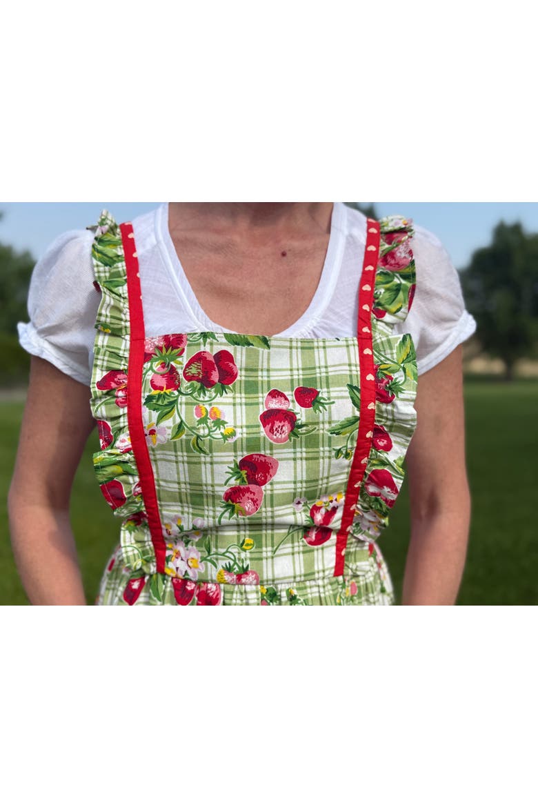 Strawberry Gingham Ruffle Apron, Alternate, color, Green