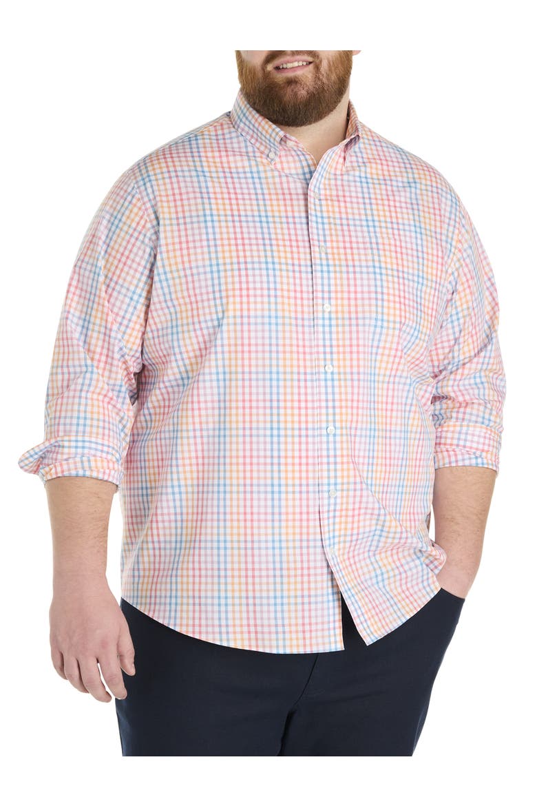 Big & Tall Plaid Tech Sport Shirt, Main, color, PINK MULTI
