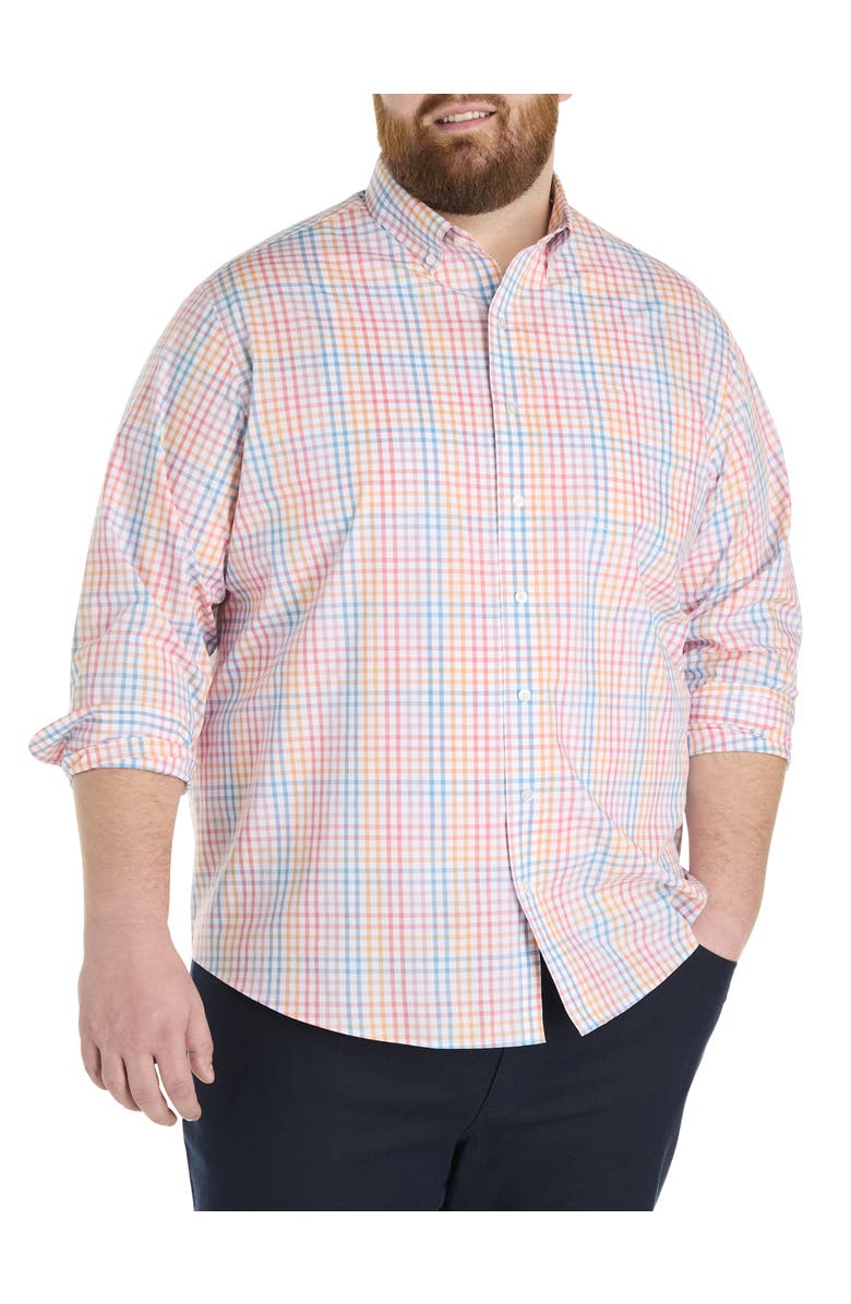 Oak Hill by DXL Big & Tall Plaid Tech Sport Shirt, Main, color, Pink Multi
