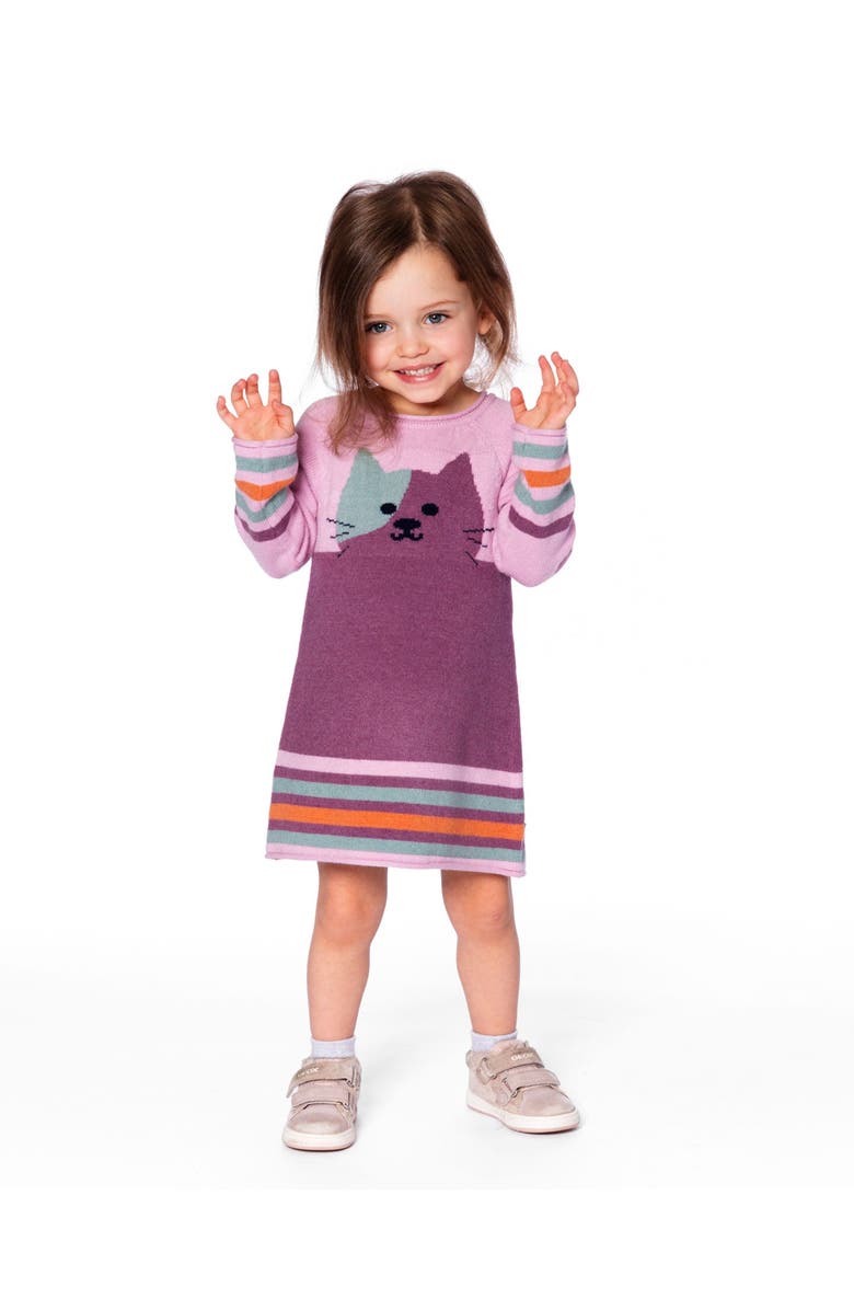 Deux par Deux Knitted Dress with Cat, Main, color, Dusty Pink