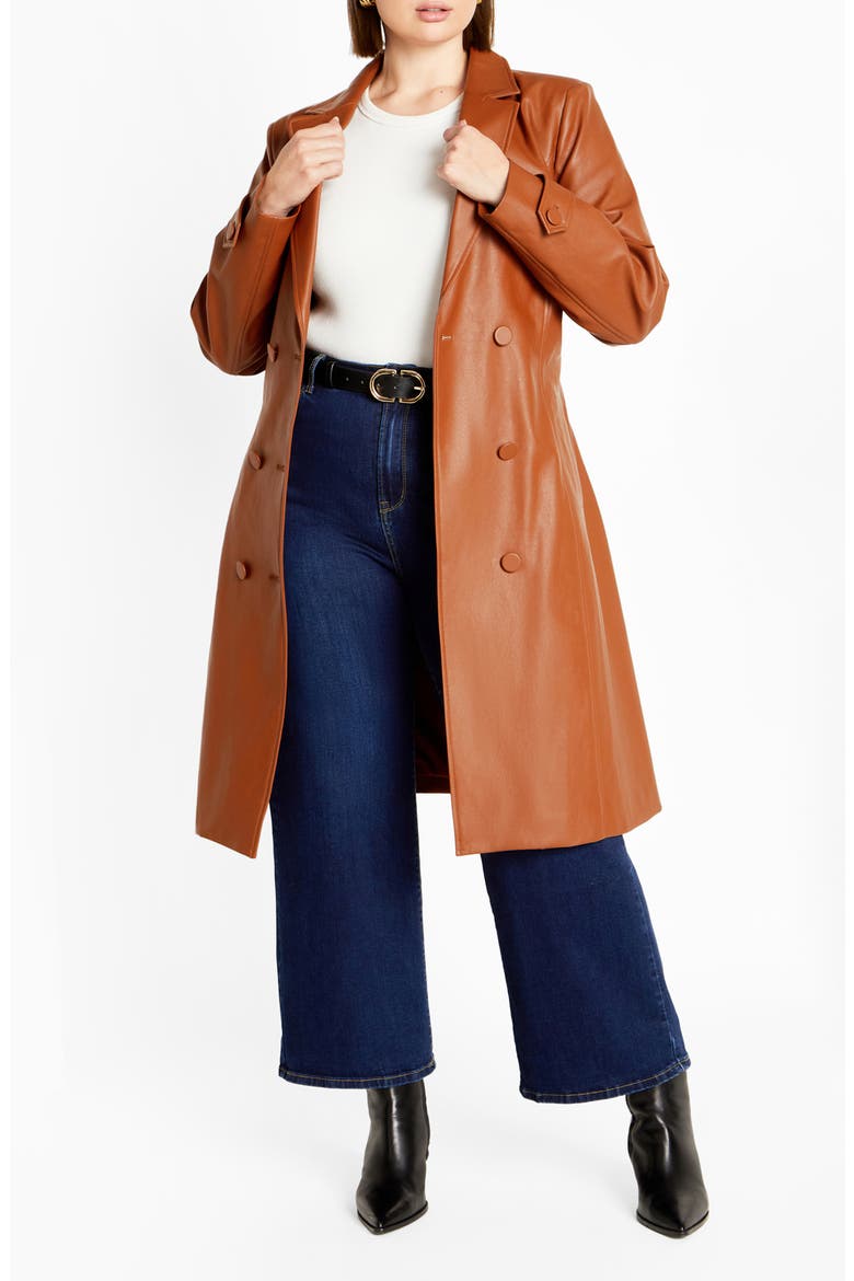 Briella Faux Leather Trench Coat, Main, color, TOFFEE