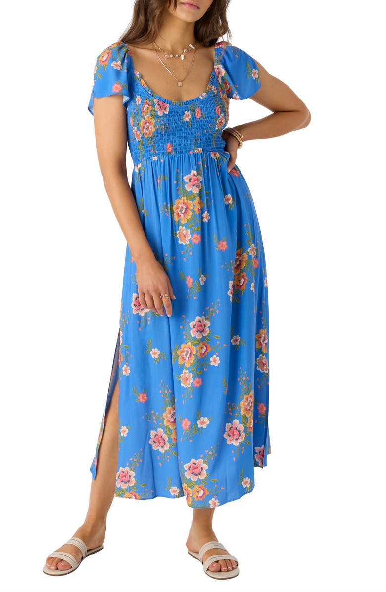 O'Neill Larissa Floral Smocked Midi Dress, Alternate, color, Regatta
