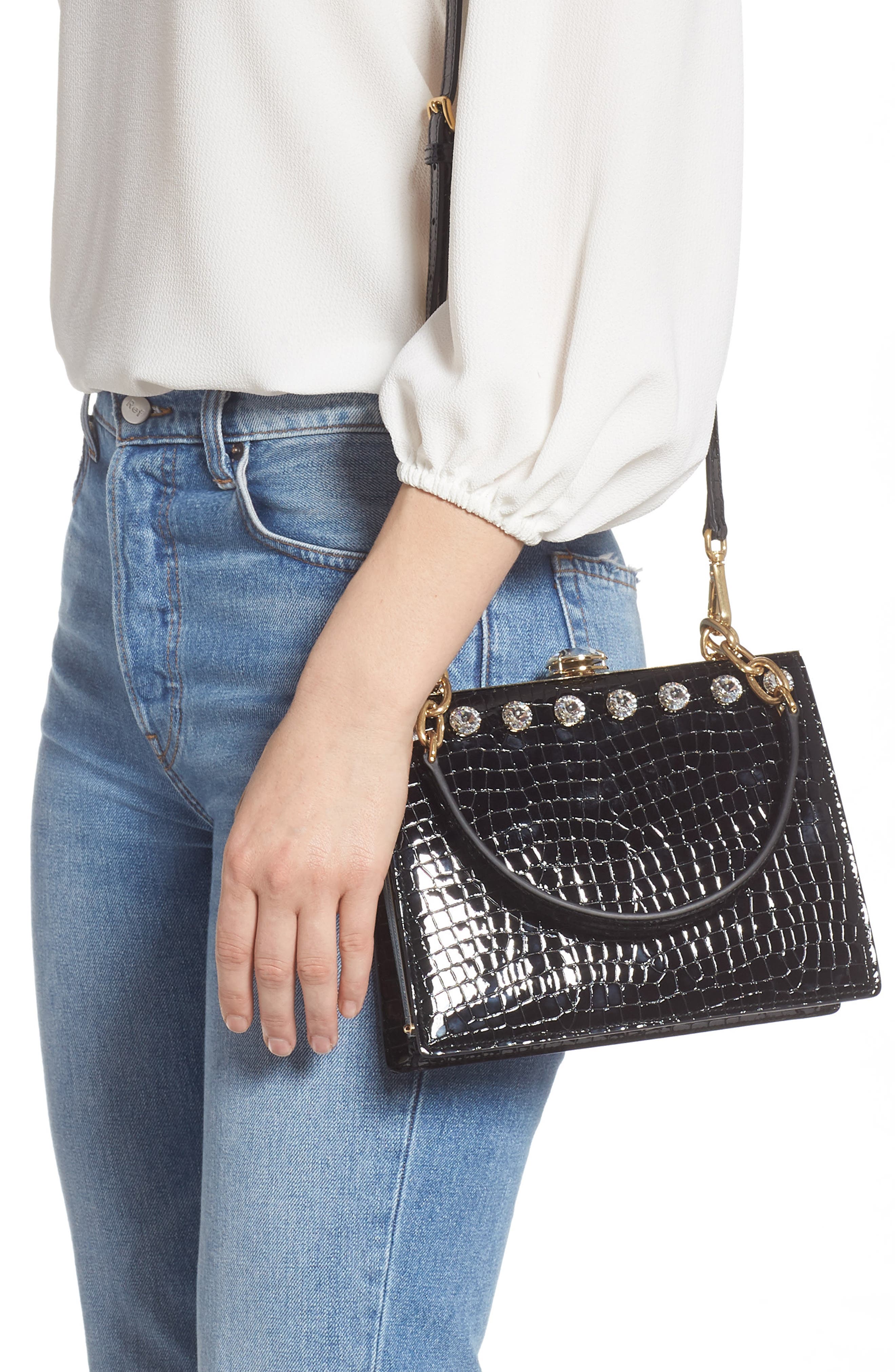 Miu Miu City Lady Croc Embossed Calfskin Leather Shoulder Bag, Alternate, color, 