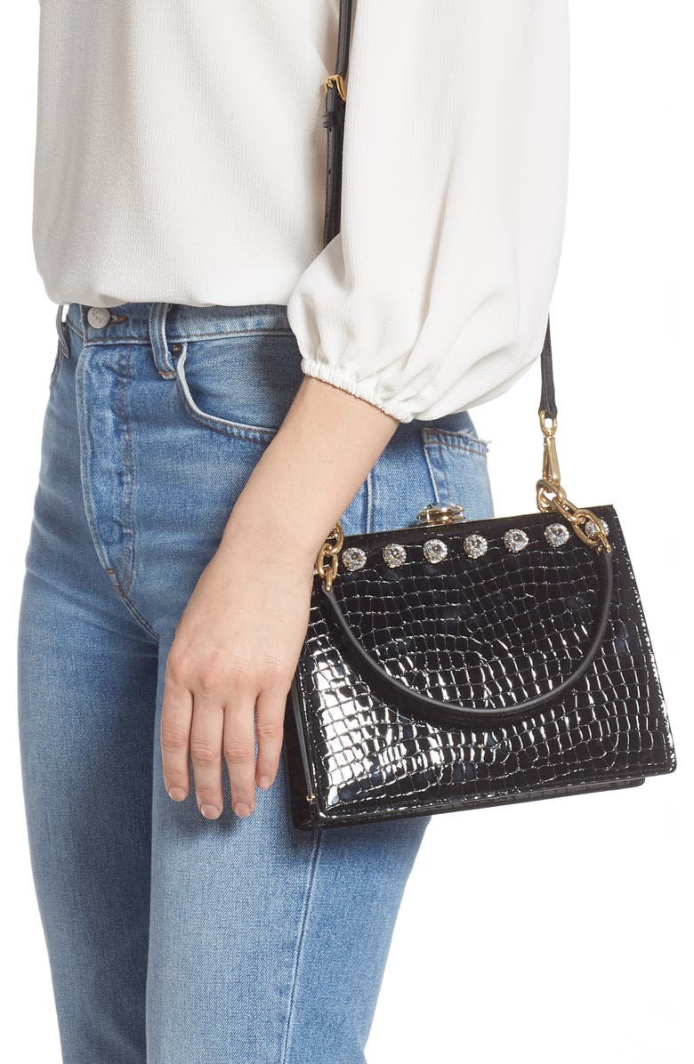 Miu Miu City Lady Croc Embossed Calfskin Leather Shoulder Bag, Alternate, color,