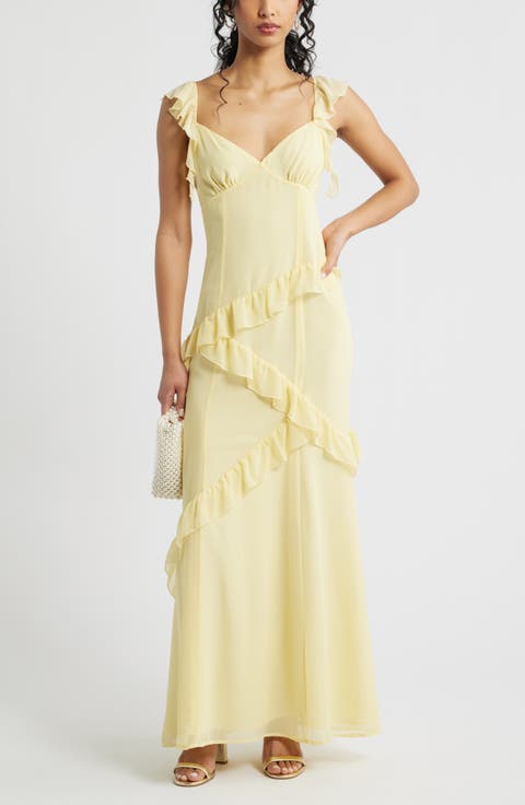 Asymmetric Ruffle Tiered Maxi Dress