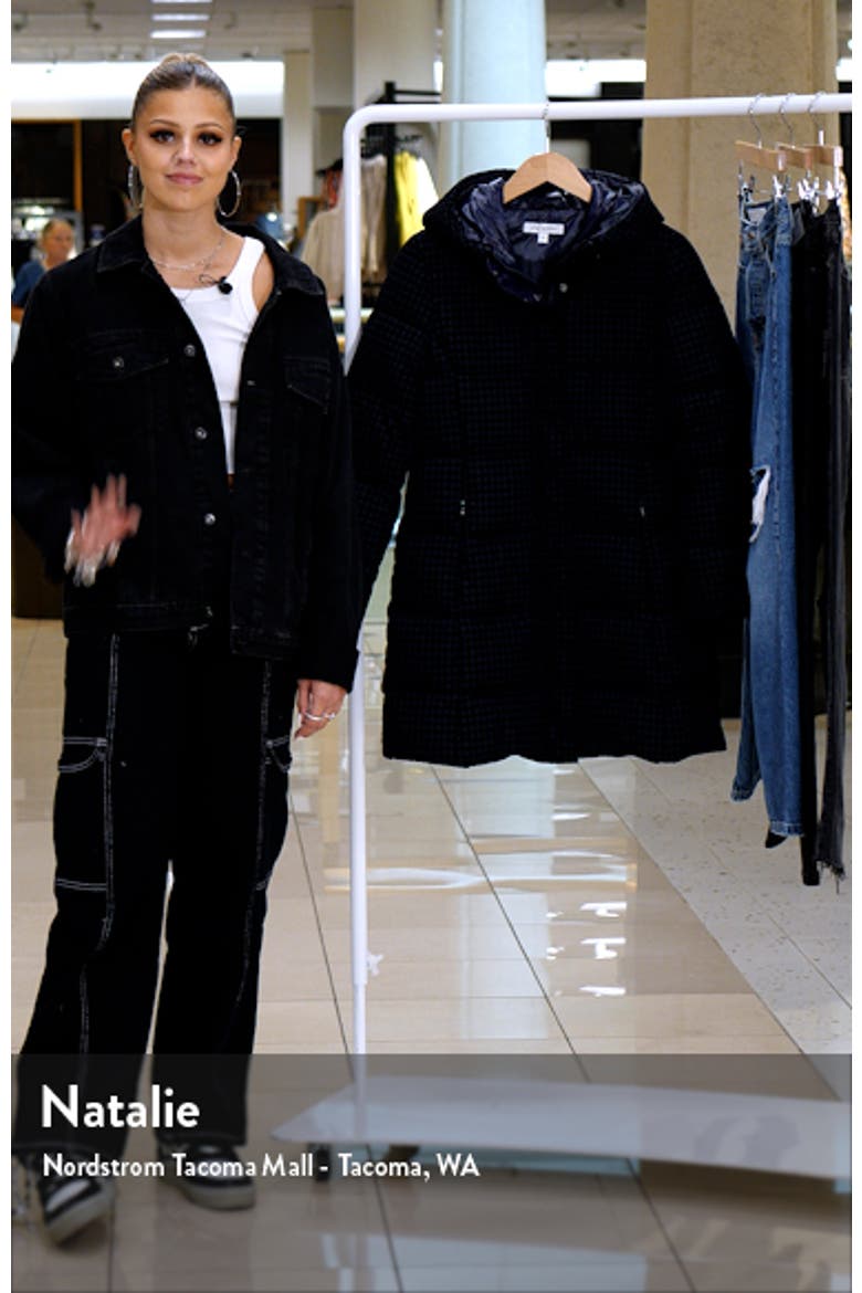 Water Repellent Houndstooth Flocked Puffer Coat video