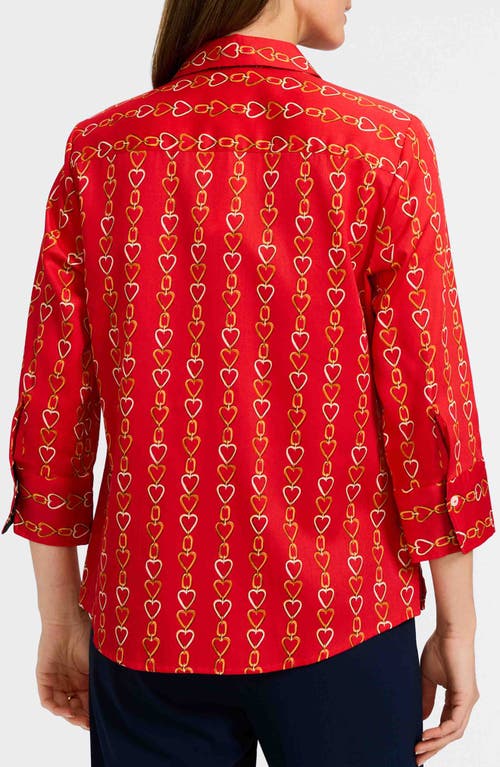 Foxcroft Mary Love Chain Print Cotton Button-up Shirt In Red/multi