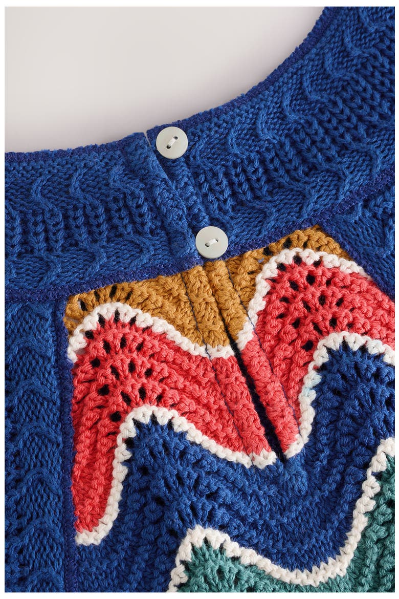 Stripe Open Stitch Sleeveless Cotton Sweater, Alternate, color, BLUE