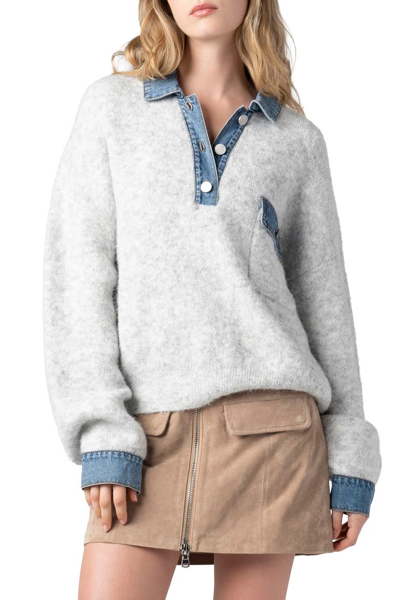 Mixed Media Sweater, Main, color, RAIN OR SHINE