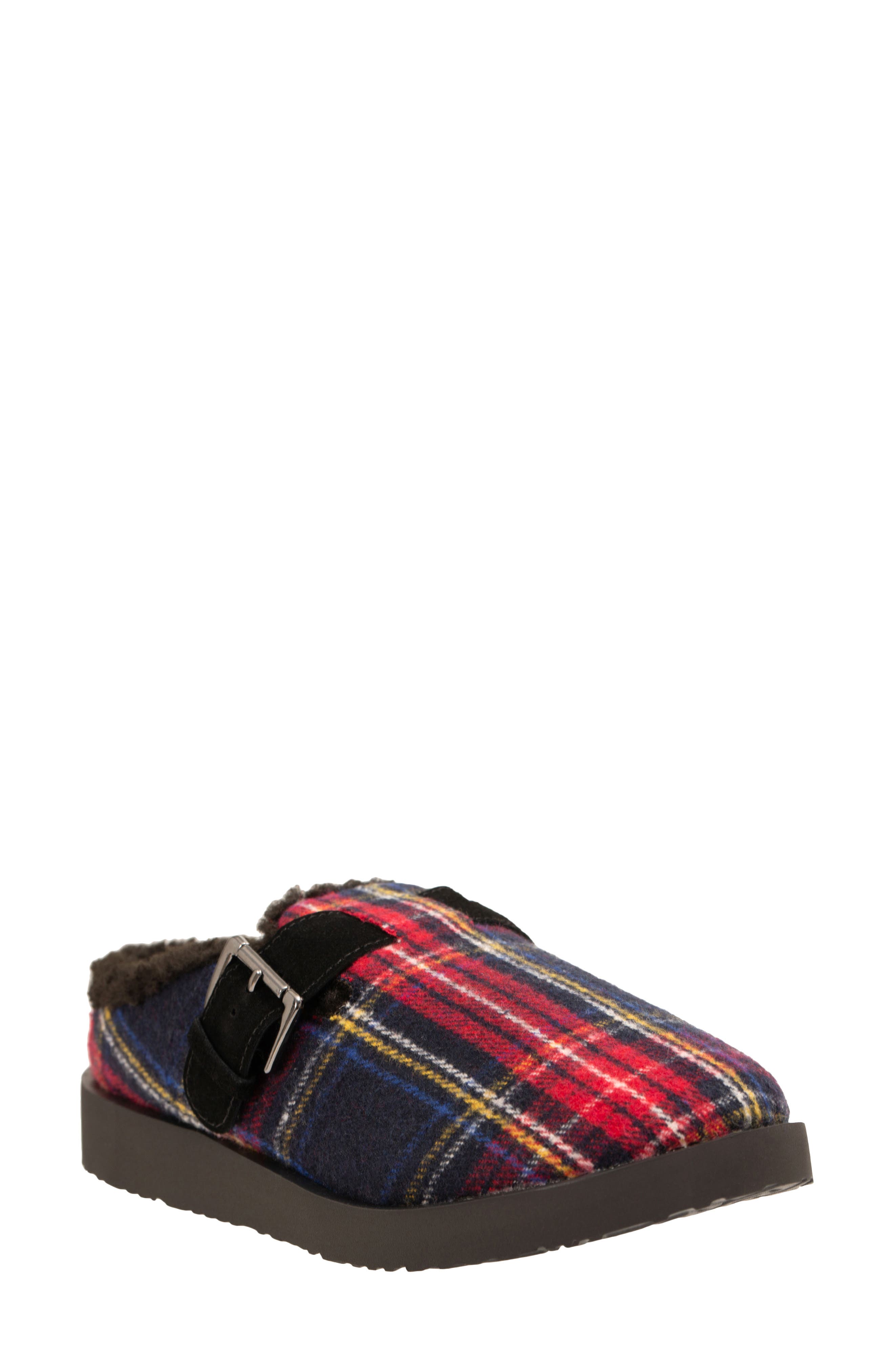 Revitalign Gift Plaid Faux Shearling Lined Slipper, Main, color, Black