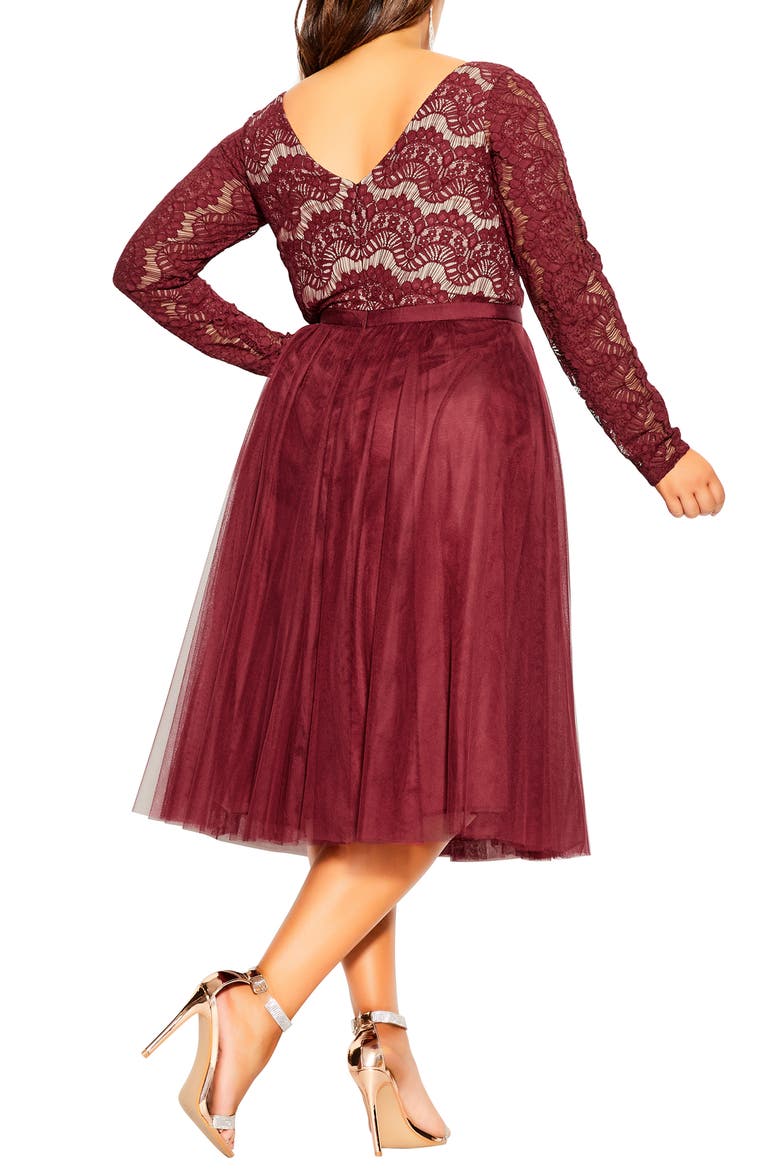 Rare Beauty Lace Fit & Flare Dress, Alternate, color, MERLOT