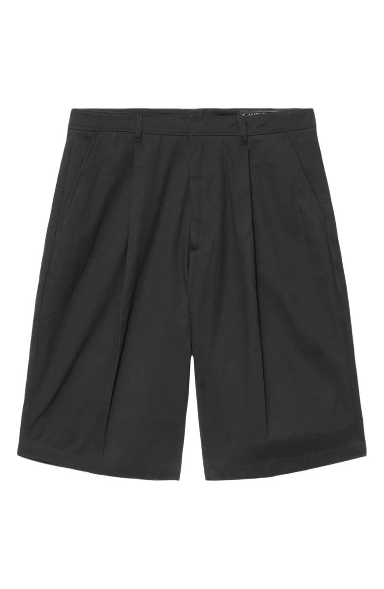 AllSaints Castro Pleated Cotton Shorts, Alternate, color, Black