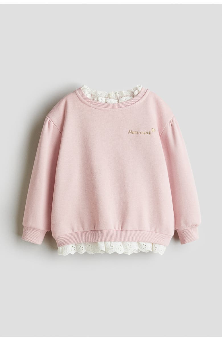 H&M Frill-trimmed Sweatshirt, Main, color, Light Pink/White