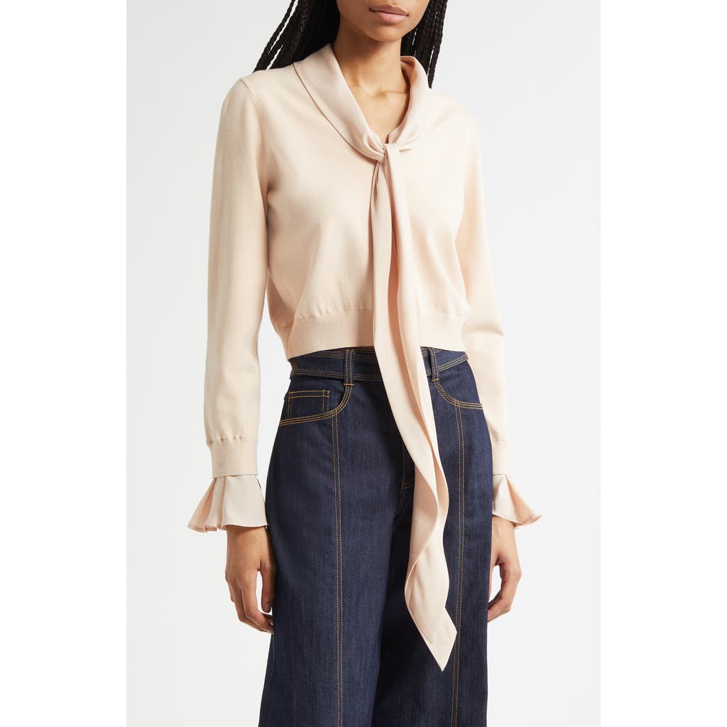 Cinq À Sept Lenu Tie Neck Crop Sweater In Neutral