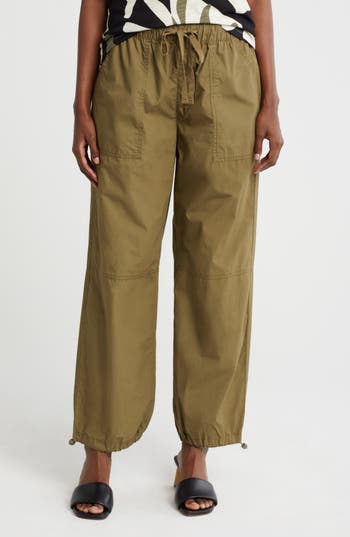 Shop Sanctuary Cotton Poplin Paperbag Trouser Pants In Field Green