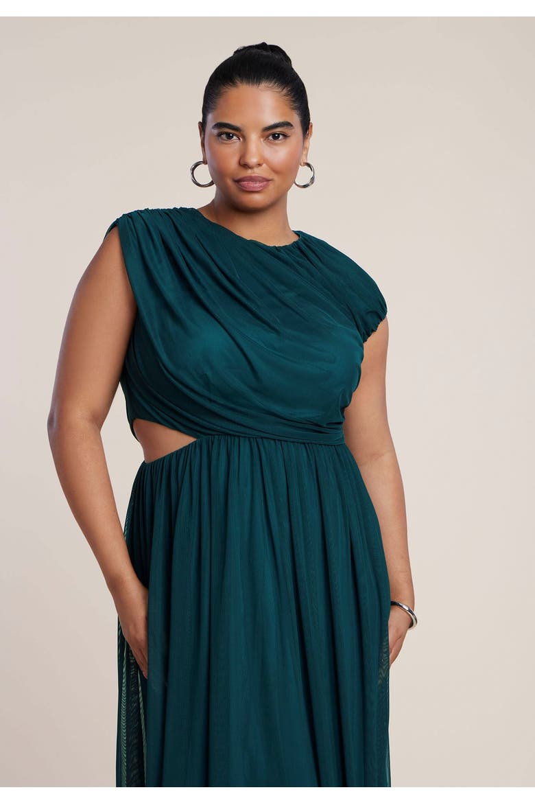 Asymmetric Draped Knit Maxi Dress, Alternate, color, DEEP TEAL