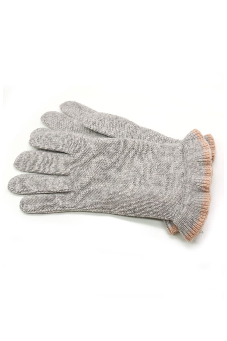 Cashmere gloves with ruffles, Alternate, color, LIGHT HEATHER GREY/ROSE QUARTZ