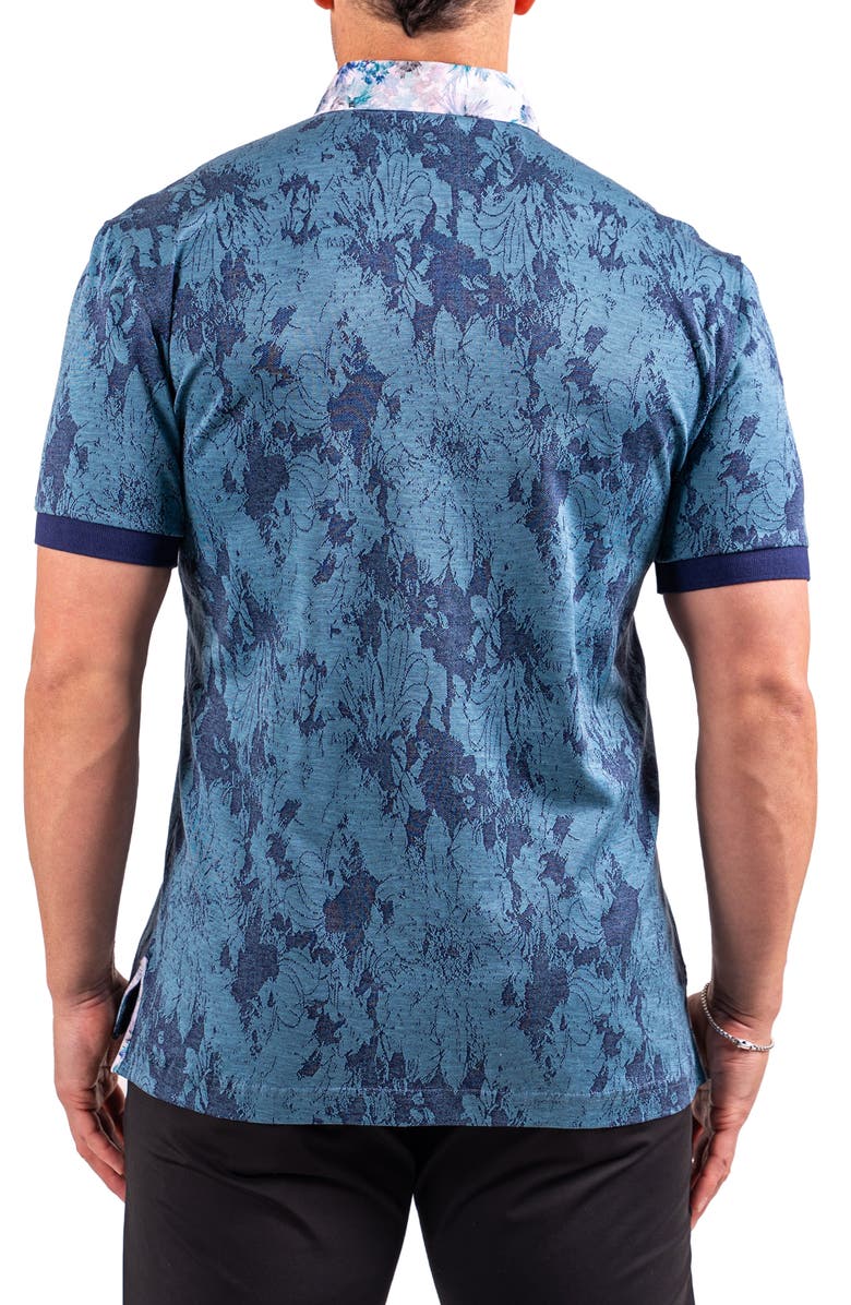 Maceoo Floral Jacquard Button-Down Polo, Alternate, color, Blue