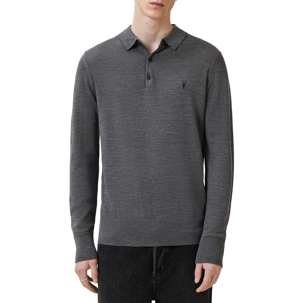 Allsaints Mode Regular Fit Merino Wool Long Sleeve Polo Sweater In Monument Grey