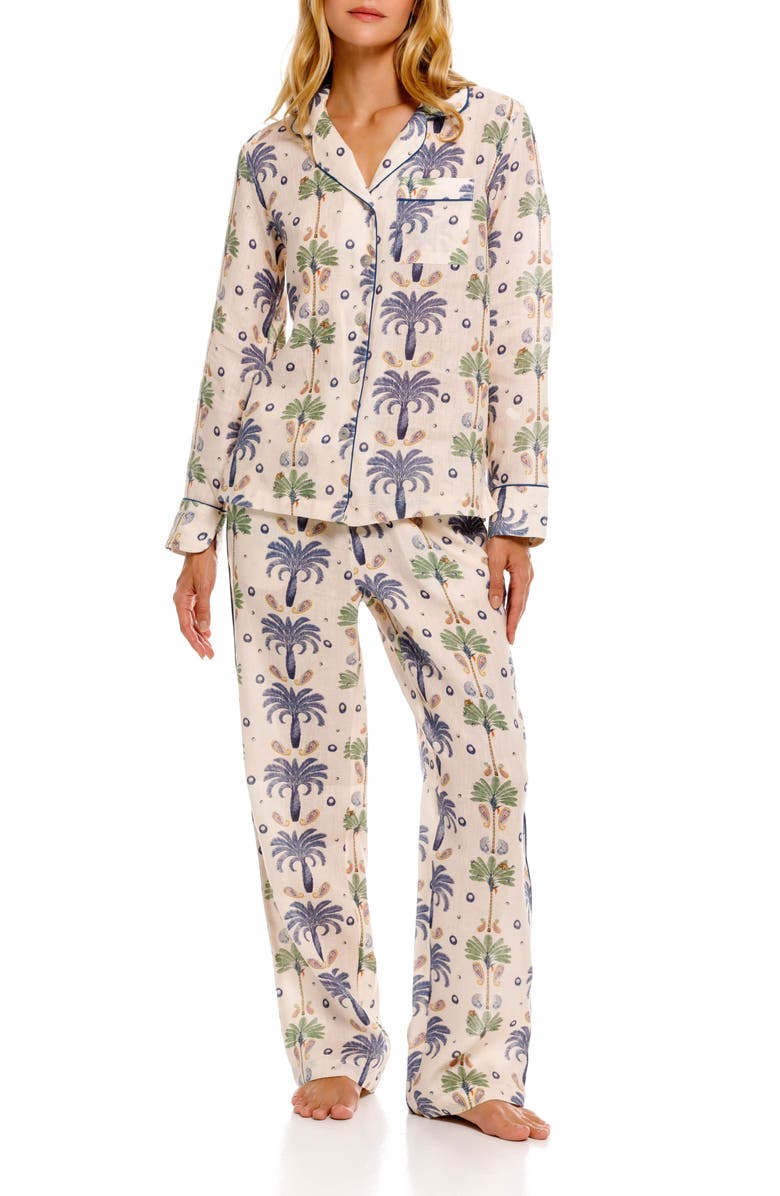 The Lazy Poet Emma Linen Pajamas, Main, color, White