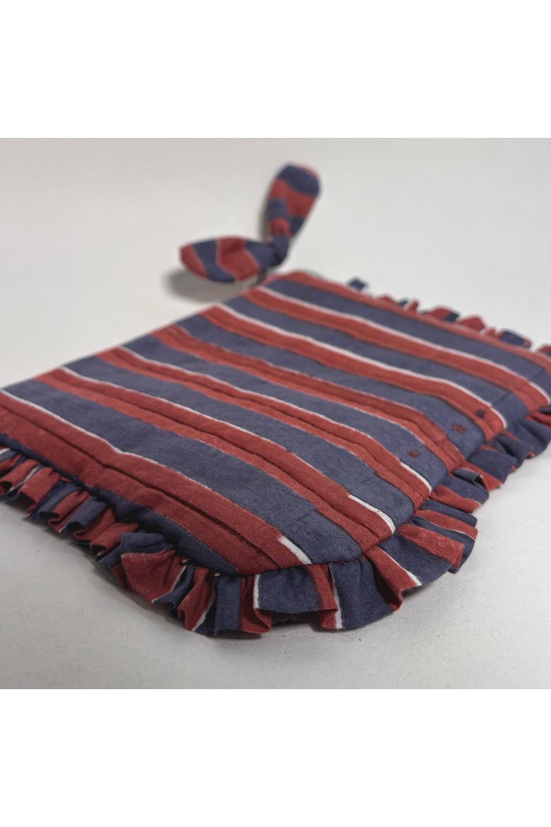 Handcrafted Quilted Cotton Travel Pouch with Frill Trim, Alternate, color, Red and Blue Stripes