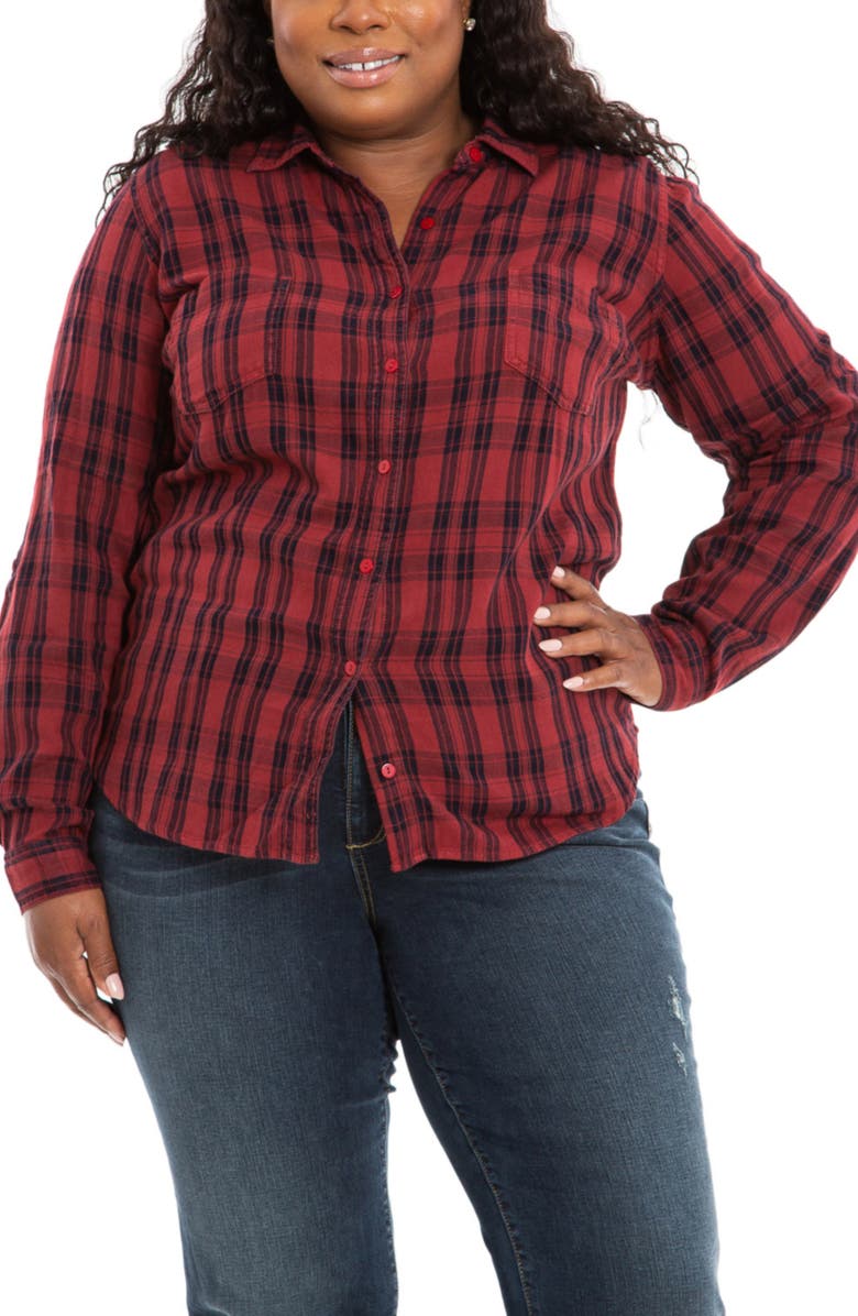SLINK Jeans Plaid Western Shirt, Main, color, Burgundy