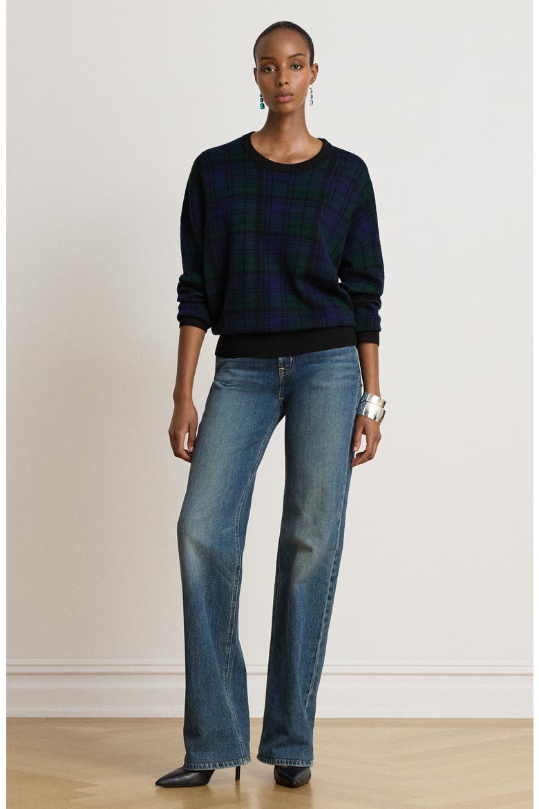 Plaid Merino Wool Sweater, Alternate, color, BLACK