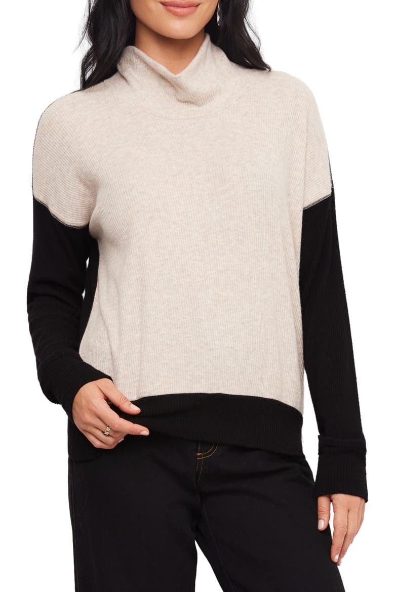 Colorblock Turtleneck Sweater, Main, color, OATMEAL W/ BLACK