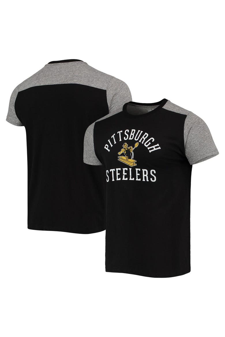 Men's Majestic Threads Black/Heathered Gray Pittsburgh Steelers Gridiron Classics Field Goal Slub T-Shirt, Main, color, Black