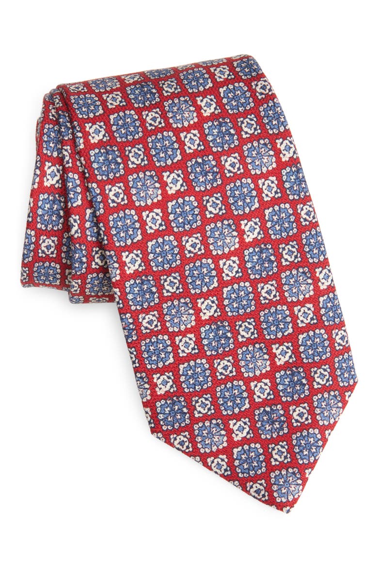 Geometric Silk Tie, Main, color, RED