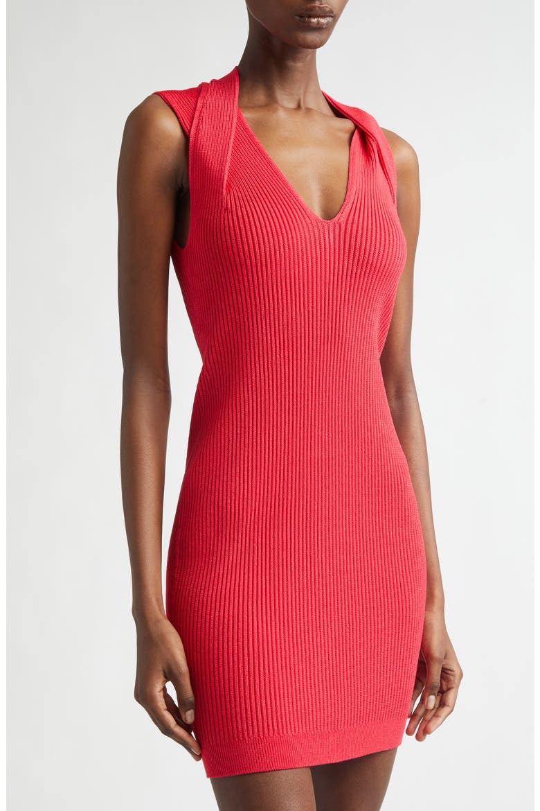 Twist V-Neck Rib Sweater Minidress, Alternate, color, LIVE FUCHSIA