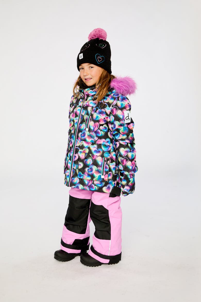 Play Heart Jacket & Reinforced Pants Two Piece Snowsuit, Alternate, color, Black Printed with Hearts
