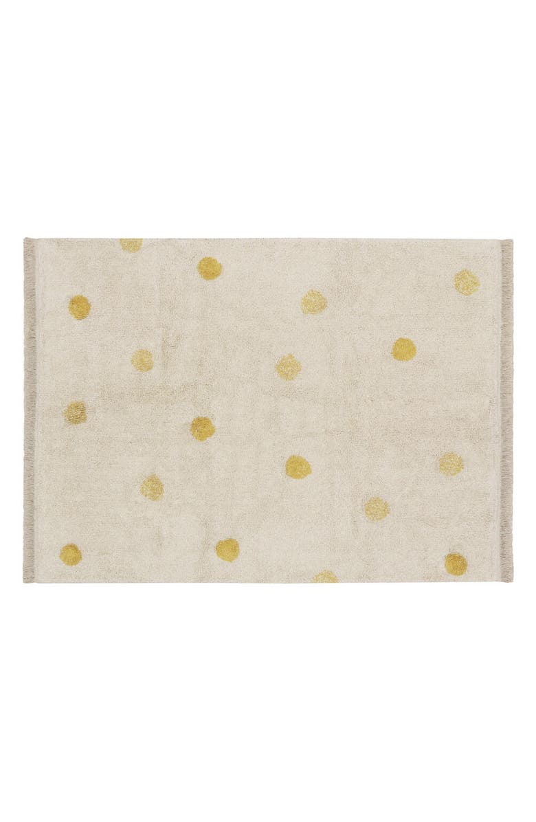 Lorena Canals Polka Dot Fringe Trim Washable Cotton Blend Rug, Main, color, Natural