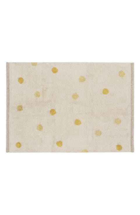 Polka Dot Fringe Trim Washable Cotton Blend Rug