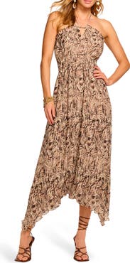 Ramy Brook Gabriela Abstract Print Handkerchief Hem Halter Dress