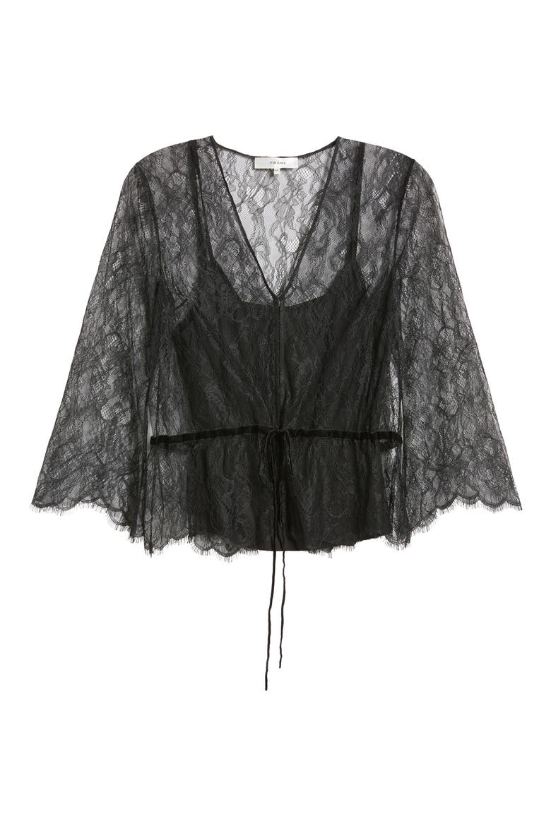 Lace Peplum Top, Alternate, color, BLACK