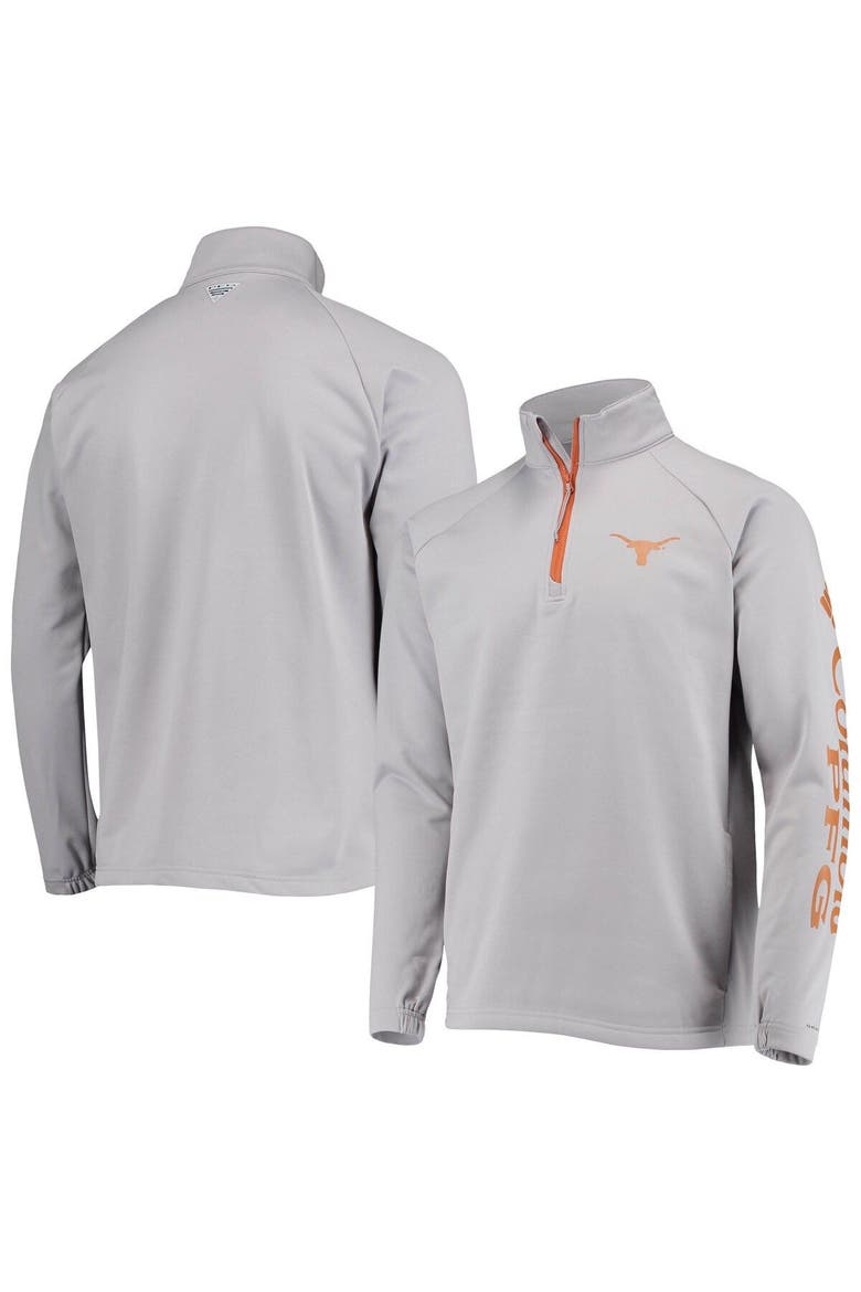Men's Columbia Gray Texas Longhorns Terminal Tackle Fleece Raglan Omni-Shade Quarter-Zip Jacket, Main, color, Gray