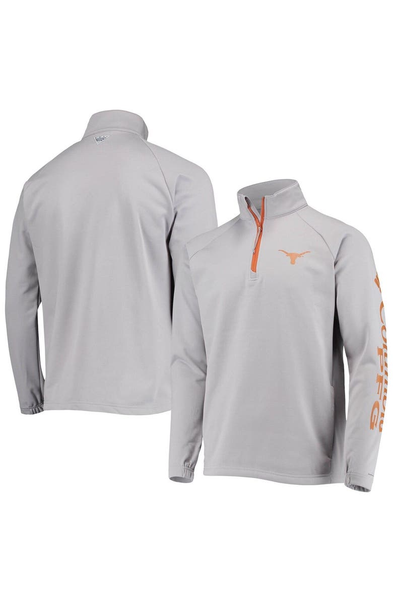 Columbia Men's Columbia Gray Texas Longhorns Terminal Tackle Fleece Raglan Omni-Shade Quarter-Zip Jacket, Main, color, 