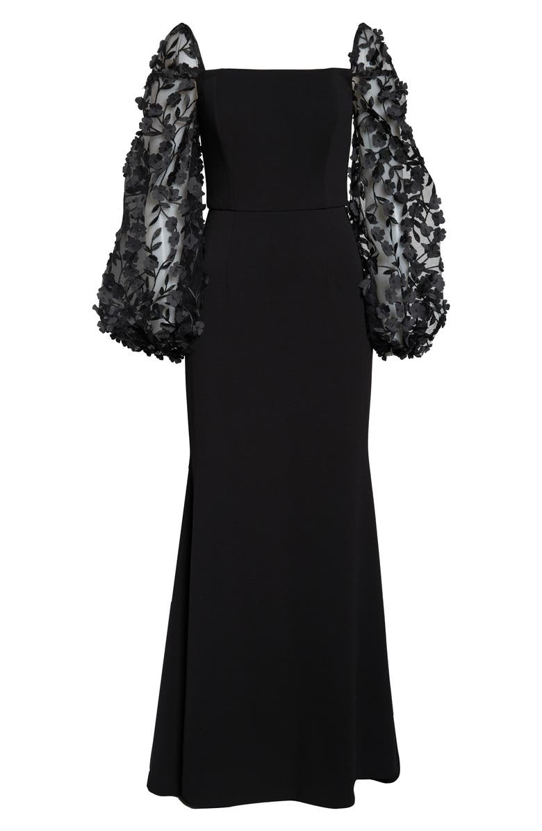 Eliza J Off the Shoulder 3D Floral Sleeve Scuba Crepe Evening Dress, Alternate, color, 