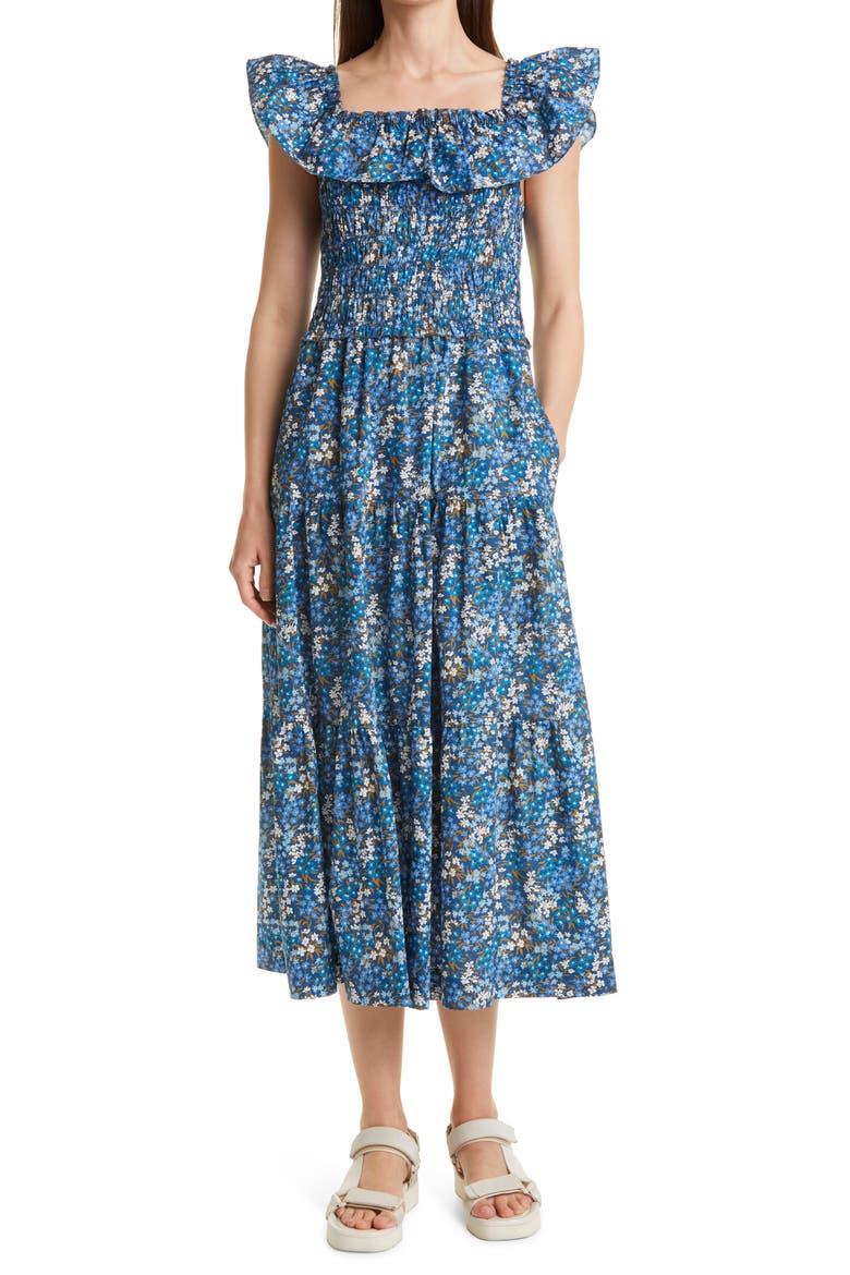 Sea Lissa Liberty Floral Cotton Sundress, Main, color, BLUE
