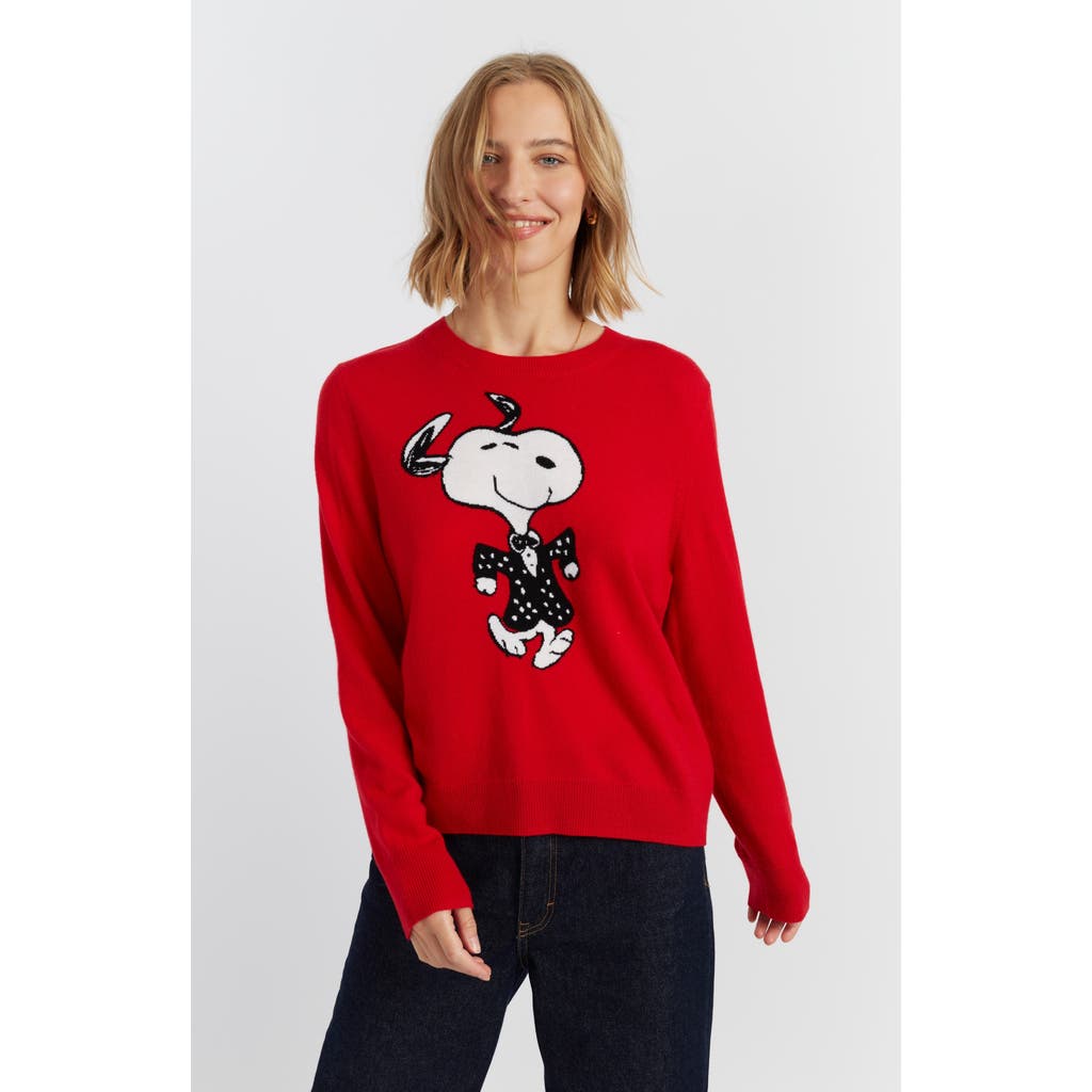 Chinti & Parker Wool-cashmere Crewneck Dancing Snoopy Sweater In Red