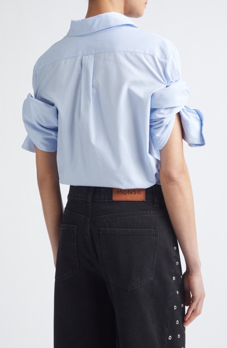 MONSE Knotted Sleeve Stripe Cotton Poplin Button-Down Shirt, Alternate, color, Sky Blue