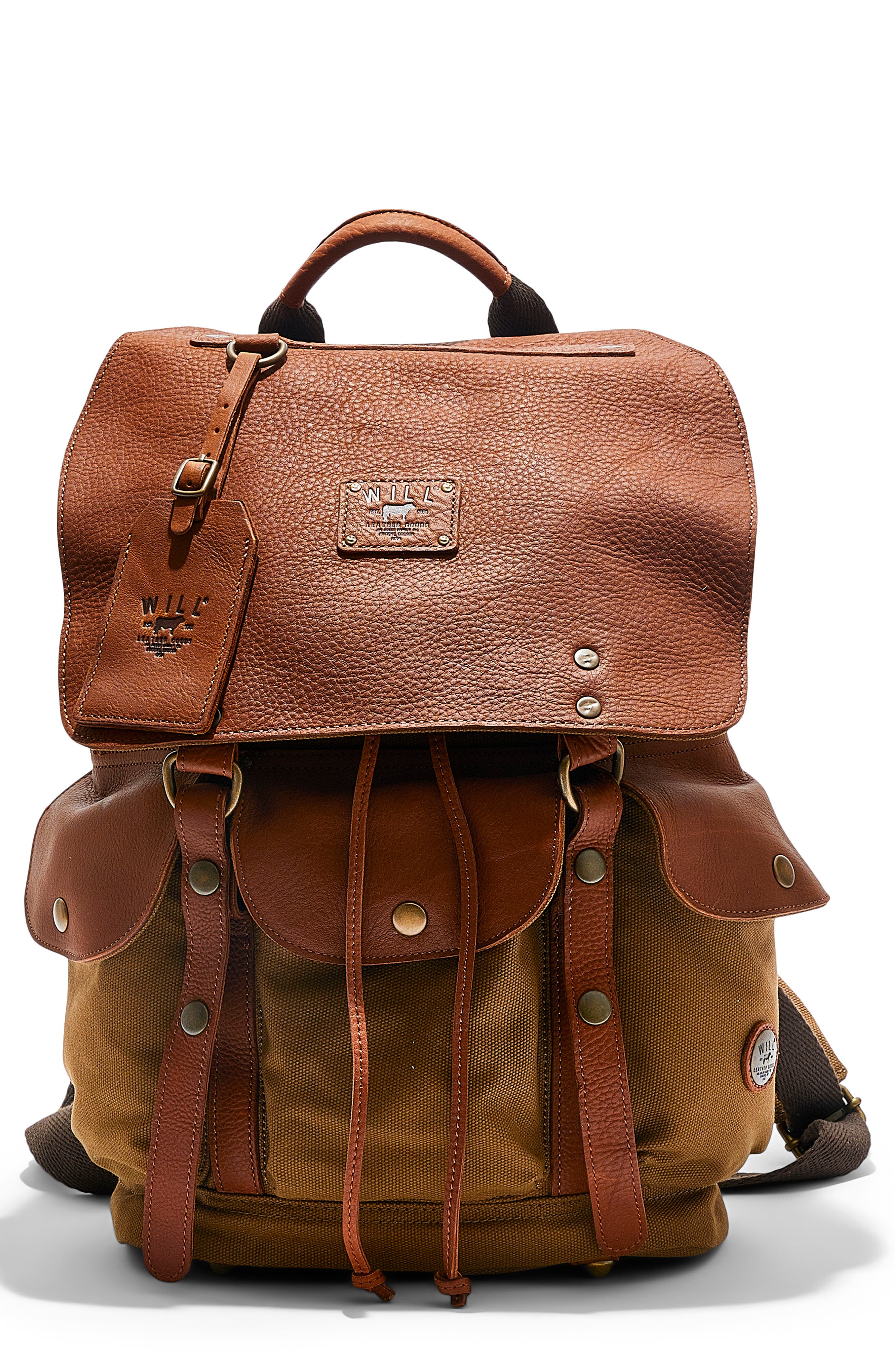Will Leather Goods 'Lennon' Backpack, Main, color, Tobacco/ Cognac