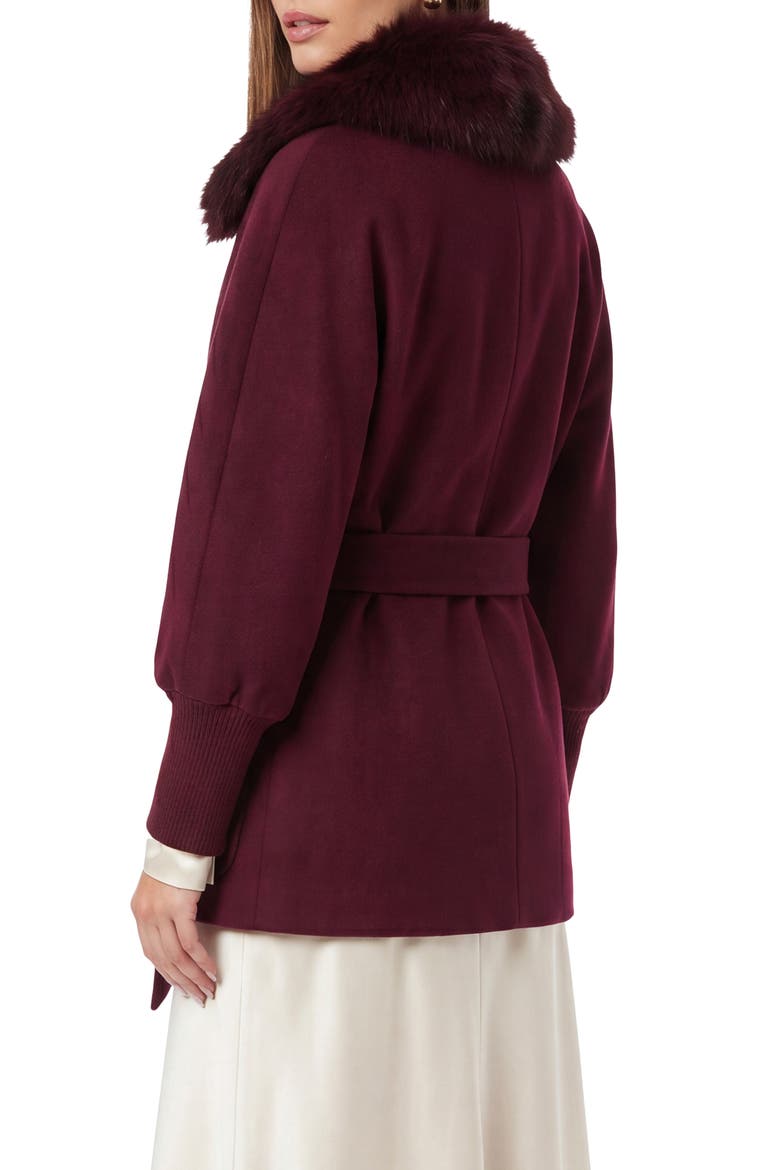 Fabric Jacket with Detachable Genuine Shearling  Collar, Belt, Alternate, color, BURGUNDY