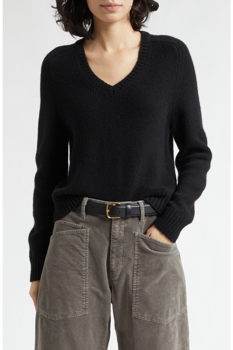 Vicki V-Neck Cashmere & Virgin Wool Sweater, Main, color, BLACK