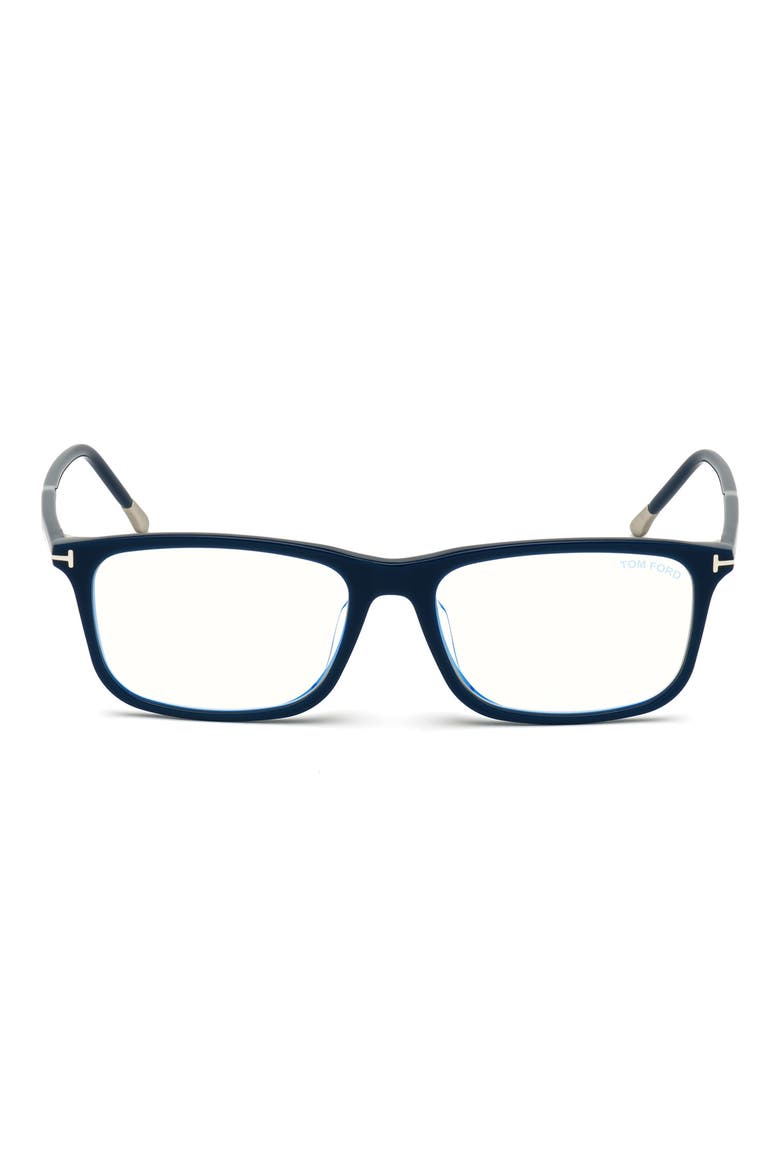 57mm Rectangular Blue Light Blocking Optical Glasses, Main, color, NAVY BLUE PALLADIUM TEMPLE