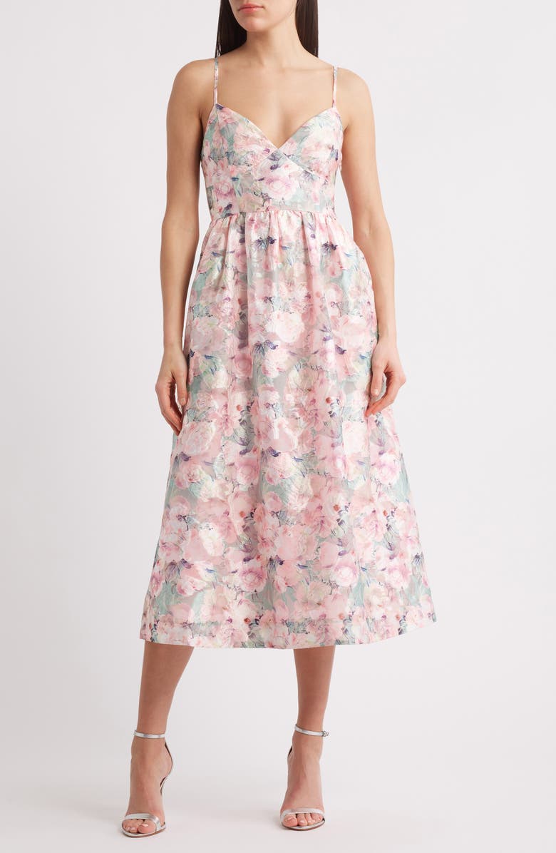 Lulus Alice Bow Back Sleeveless Midi Dress, Main, color, Pink Floral